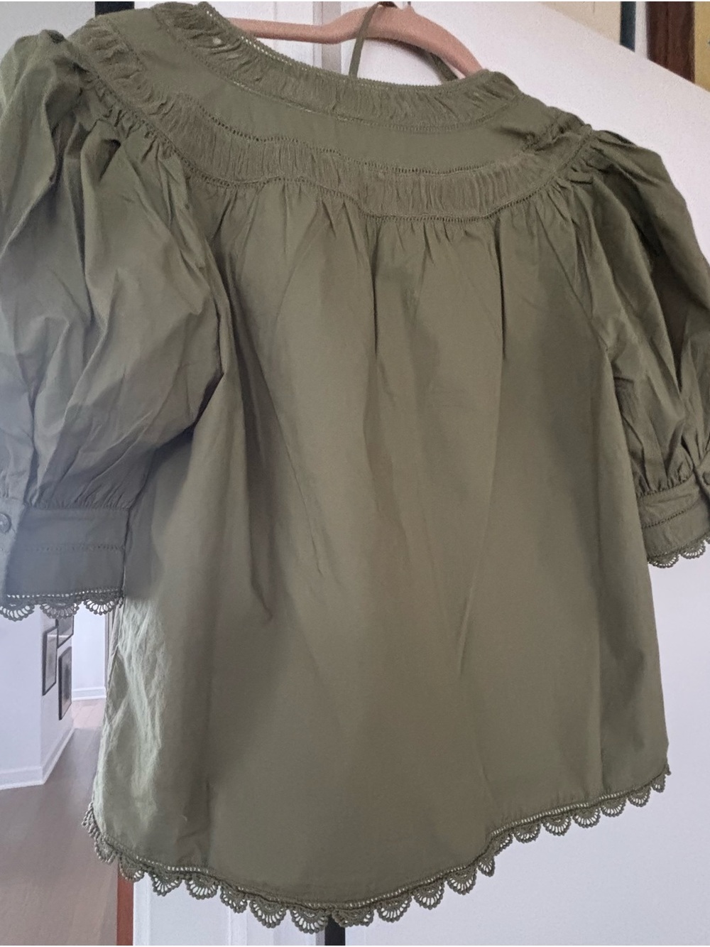 Ulla Johnson Olive Peasant Blouse with Scallop Hem - Picture 2 of 5